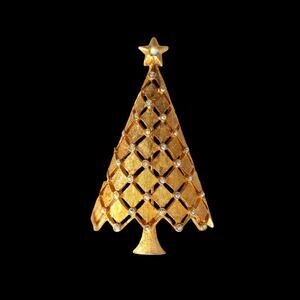 MYLU Vintage Pin Brooch Gold Multi Rhinestone Crystal Christmas Tree Signed